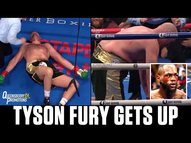 The SHOCKING moment Tyson Fury RISES FROM THE CANVAS after Deontay Wilder thinks he is KNOCKED OUT🤯
