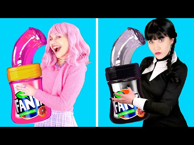 PINK VS BLACK FOOD CHALLENGE! Eating Only 1 Color Challenge, Wednesday VS Enid by Gotcha! Viral