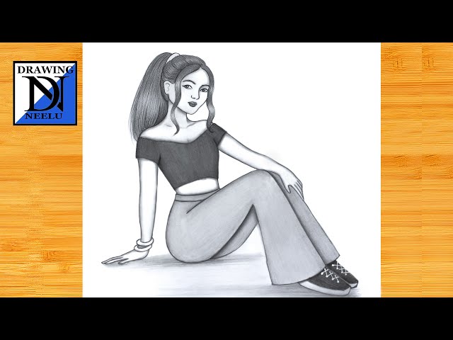 How to draw a Cute Girl sitting -Step by Step || Pencil sketch for beginner || Sitting Girl Drawing