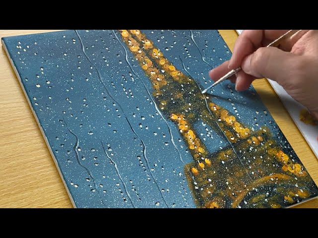 How to Paint the Eiffel Tower on a Rainy Night / Acrylic Painting
