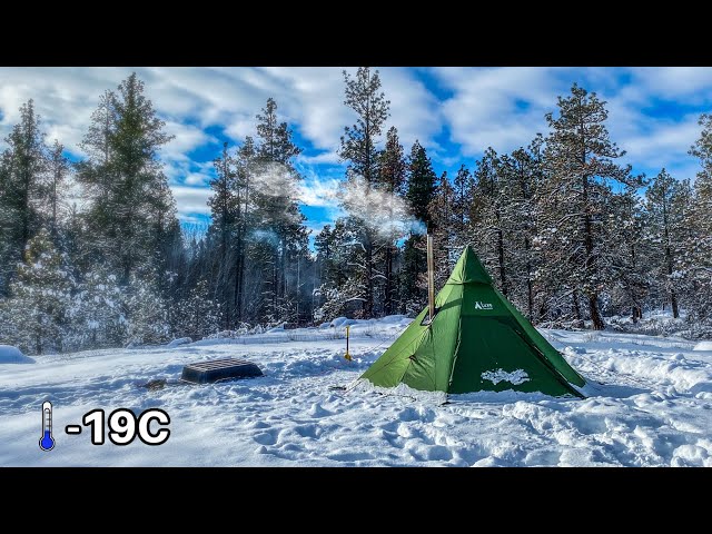 Hot Tent Camping In Snow 4K