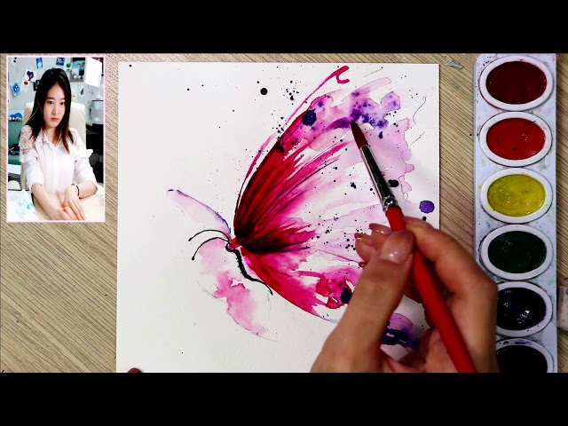 How to draw A fluttering  butterfly - Speed watercolor painting Demonstration