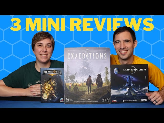 3 MINI REVIEWS | LUNAR RUSH, GEARWORKS, EXPEDITIONS | Board Game Perspective