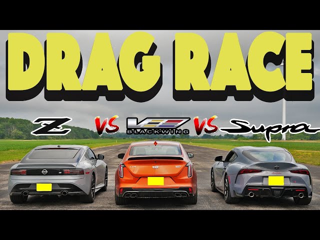 2023 Cadillac CT4 V Blackwing vs Toyota GR Supra vs Nissan Z, RWD Battle! Drag and Roll Race.