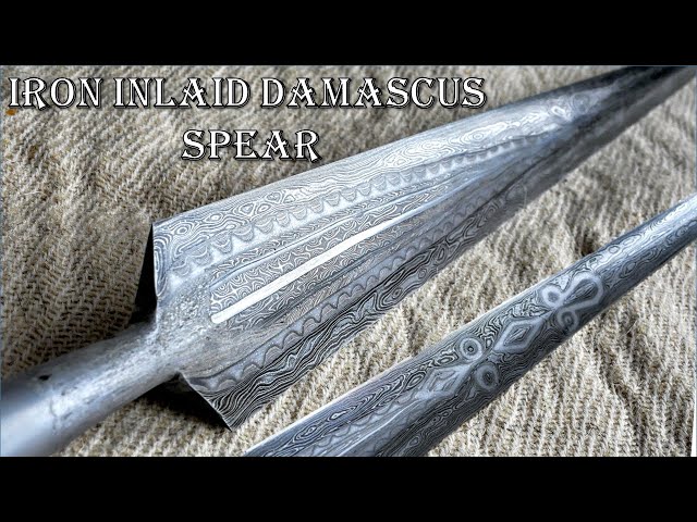 Forging damascus medieval spear, iron inlay. Blacksmithing.