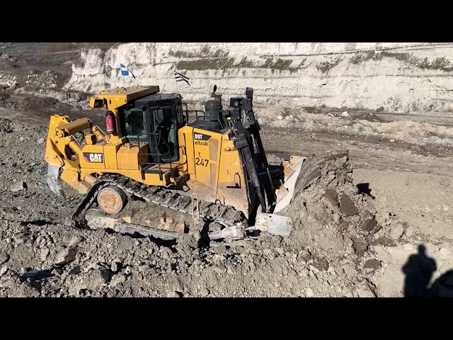 Excellent Operator Works With Caterpillar D9T Bulldozer Opening A New Ramp