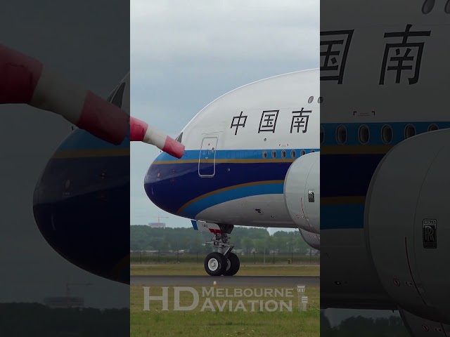 CLOSE UP China Southern Airlines Airbus A380 Takeoff at Amsterdam Airport