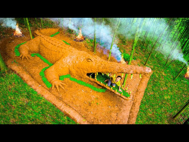 Build Secret Underground House Shape Giant Crocodile In Heavy Rain With Million Dollar Swimming Pool