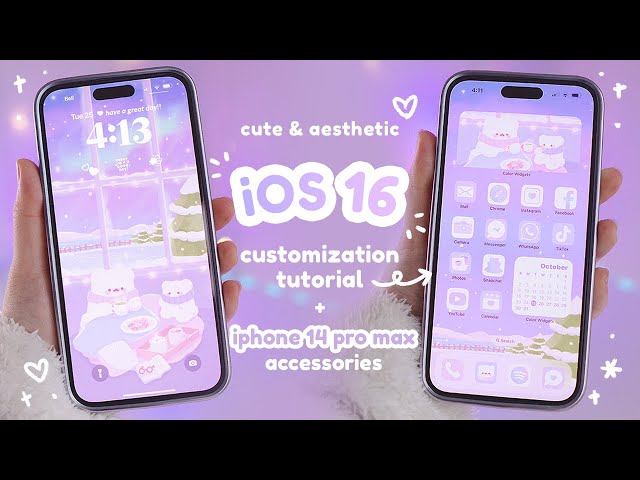 how I make my iphone 14 pro max cute & aesthetic ☁️ | iOS 16, custom phone theme + accessories 💜🐻‍❄️