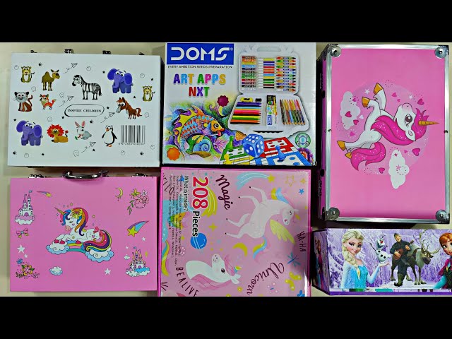 cute collection of art supply, ever used art kit, unicorn magic 208 pieces kit, crayons, doms art