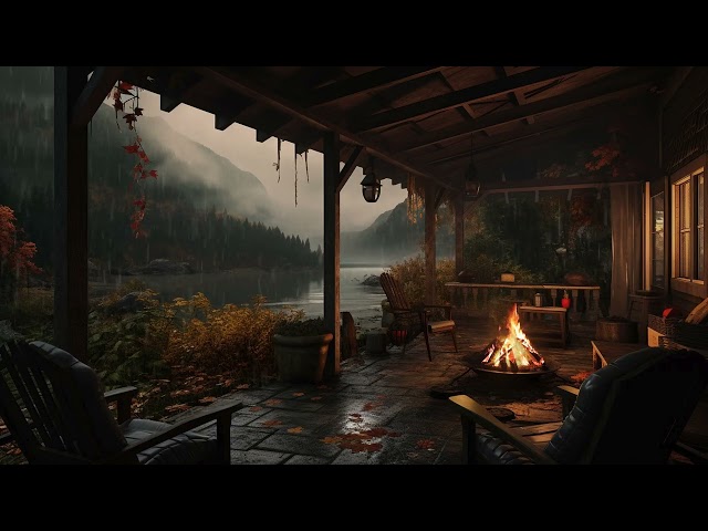 Rainy Day Coziness: Fireplace Ambience with Gentle Rain Sounds for a Relaxing Day