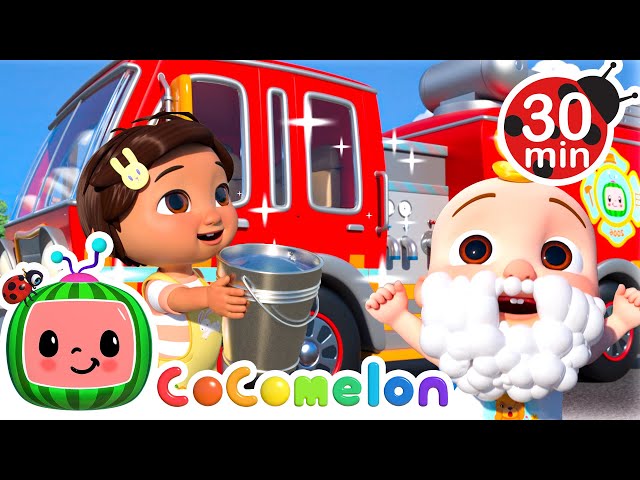 Washing the Fire Truck All Clean | CoComelon and Little Angel Nursery Rhymes