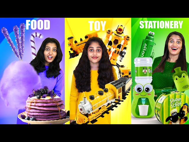 ONE COLOUR FOOD VS TOY VS STATIONERY CHALLENGE 🤩 | PULLOTHI