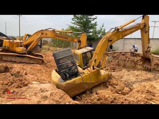 Excavator Sinking In Mud With Amazing Help By Liugong Excavator 220 Operator
