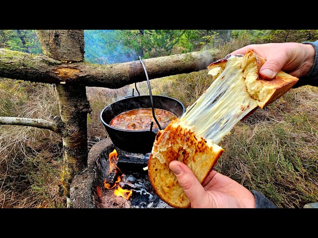 The Best BEEF STEW with Baked Bread in the Forest |  Relaxing Cooking with ASMR