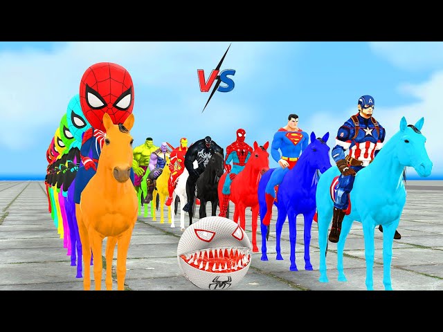 Siêu nhân người nhện vs spider-man shark roblox & horse racing challenge to the finish line vs hulk