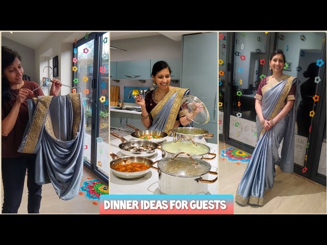 Giveaway|Double border saree pleats for a flowy saree|Diwali post gathering Dinner |Costway Cookware