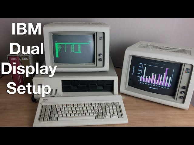 IBM 5150 PC with dual MDA & CGA monitor setup