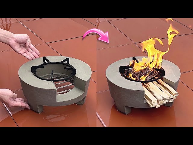 DIY Outdoor Firewood Kitchen Ideas For The Family - Creation From Plastic And Cement Baskets