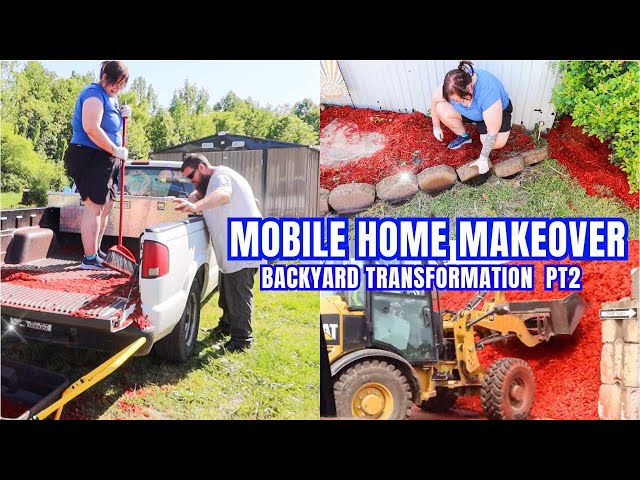 BACKYARD MOBILE HOME MAKEOVER // OUTDOOR PROJECTS // HOME UPDATES // MULCHING OUR PROPERTY 2024
