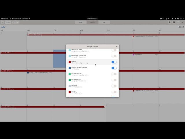 GNOME Calendar's new calendar management dialog