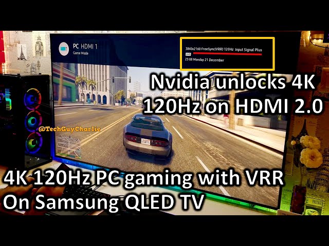 4K 120Hz PC gaming on Samsung QLED TV VRR on HDMI 2.0 New Nvidia drivers RTX 2000