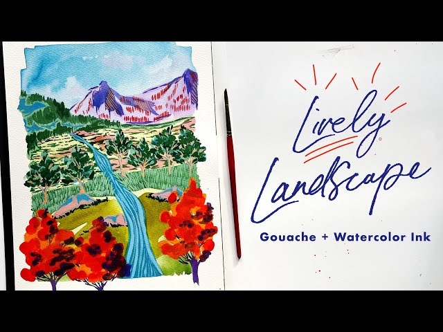 Lively Mountain Landscape with Gouache + Watercolor Ink Tutorial
