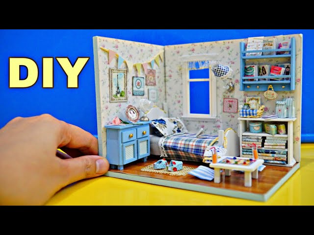 EASY DIY BLUE BEDROOM MINIATURE - How to assemble dollhouse for beginners / Nanay Qhey