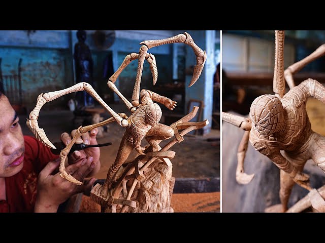 15 Days Carving SPIDER-MAN: NO WAY HOME - ingenious Woodworking skill Chainsaw Technique
