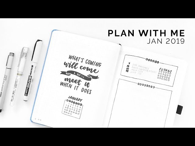 monochrome bullet journal plan with me 🖤 january 2019