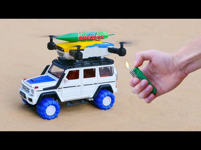 Experiment: Rc Drone on Toy AMG G-63 and Rocket !