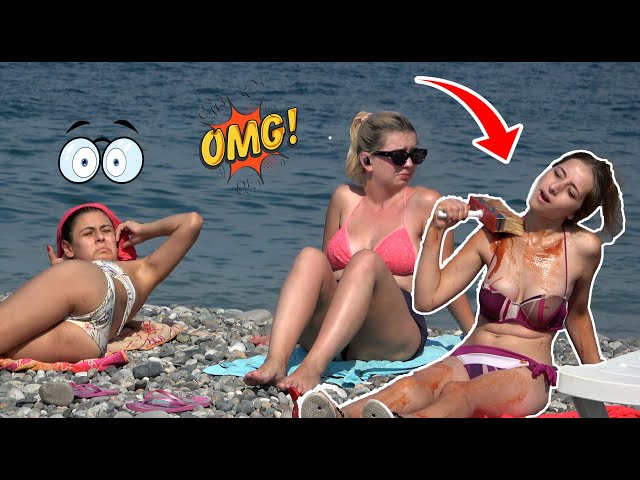 🔥CRAZY GIRL ON THE BEACH PRANK! 😲  Milk, tomato, mayonnaise,  - Best of Just For Laughs