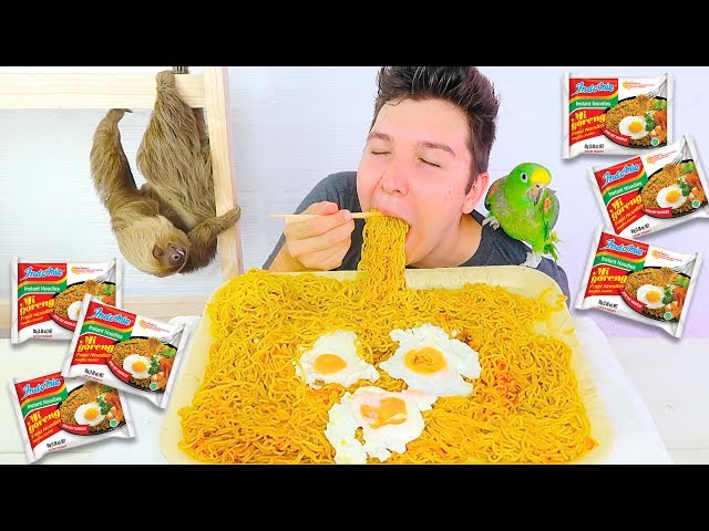 Indomie Goreng • 6 Packs Noodle Challenge With My Sloth • MUKBANG