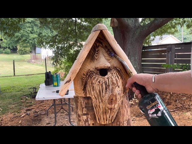 Chainsaw Carving a Wood Spirit Birdhouse