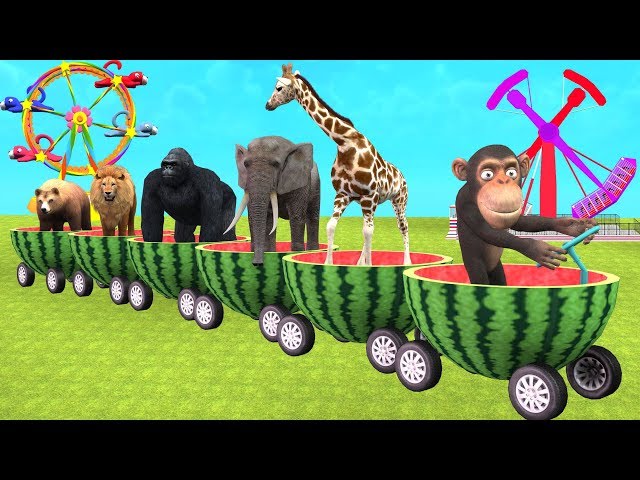 Watermelon Train Cartoon For Kids Outdoor Playground Amusement Park - Funny Monkey Videos