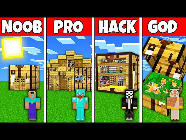 Minecraft Battle: NOOB vs PRO vs HACKER vs GOD! CRAFTING HOUSE BASE BUILD CHALLENGE in Minecraft