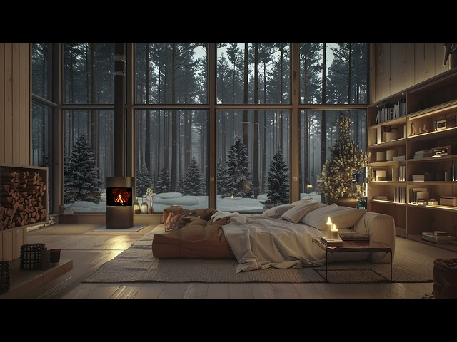 Winter Fireplace Ambience - Snowy Forest and Crackling Fire for Relief Stress and Sleep Better
