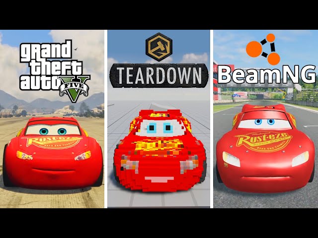 GTA 5 Lightning McQueen vs Teardown Lightning McQueen vs BeamNG Drive McQueen - WHO IS BEST?