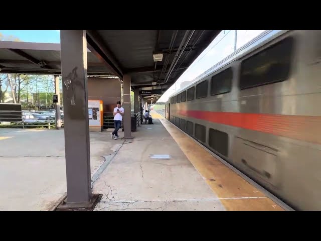 NJ TRANSIT Train Bi multilevel double decker train passes through North Elizabeth