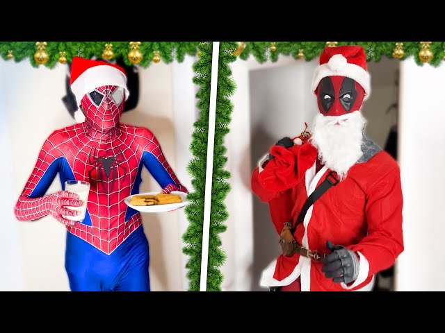 Spider-man gets a visit from Santapool!🎅🏽🎁 😱