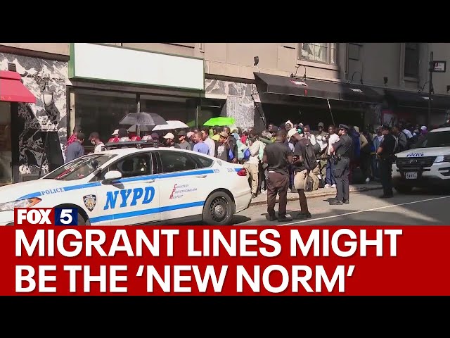 Migrants line up outside full NYC shelter