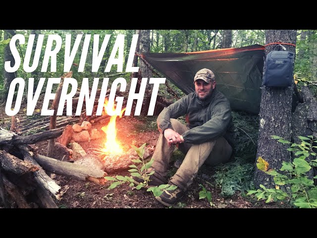 New Hampshire Survival Overnight & Survival Kit Test: Eating Cat Fish & Grasshoppers + Fire, Shelter