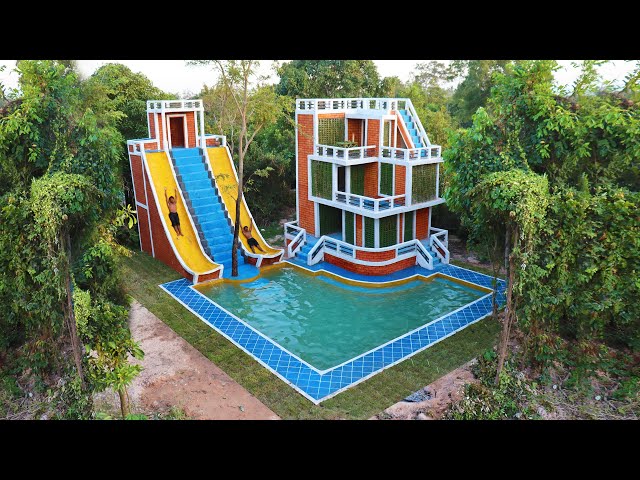 [Full Video] Build Creative Modern Twin Water Slide Park To Swimming Pool With Beautiful Villa House
