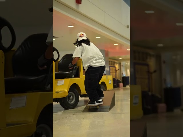 Margie Didal hits a bump to nose grind on the luggage cart at #RedBullTerminalTakeover 🏷️ #shorts