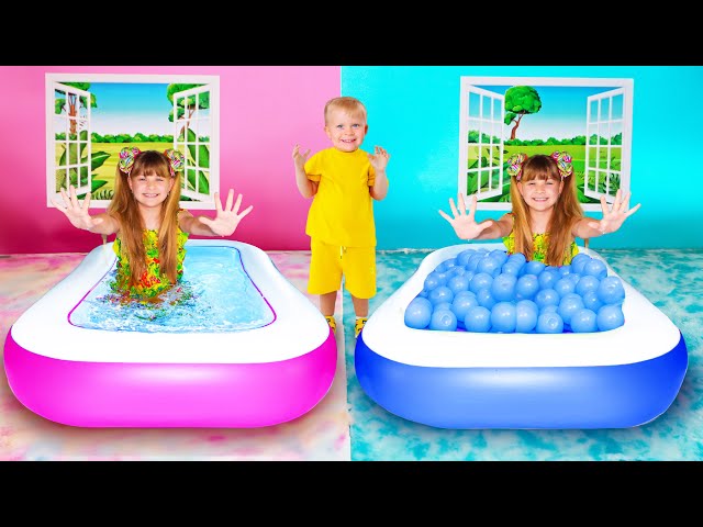 Las aventuras en la piscina inflable de Diana y Oliver