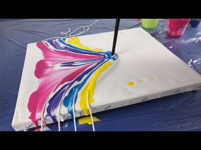 Acrylic Pouring String Pull Abstract Floral Painting