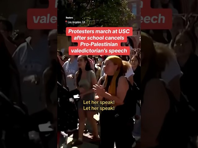 Protesters march at USC after school cancels pro-Palestinian valedictorian's speech #shorts