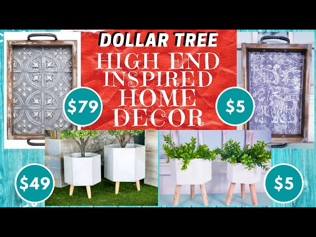 DIY DOLLAR TREE HIGH END Modern Home Decor Dupes | Planter Stand Set | Weathered Wood Farmhouse Tray