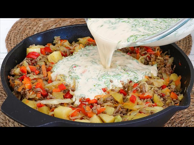 A simple MEAT RECIPE with CABBAGE, EGG, POTATOES and PEPPERS