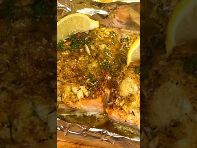 Garlic Lemon Butter Crab Stuffed Salmon Recipe #SHORTS